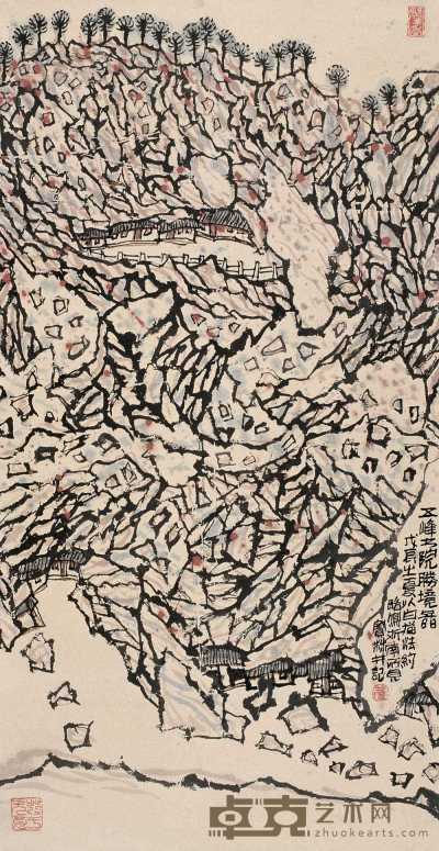 姜宝林 1988年作 五峰书院胜境图 立轴 132×68cm